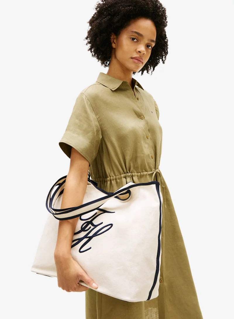 تومي هيلفيغر Canvas Beach Tote Bag WiPouch